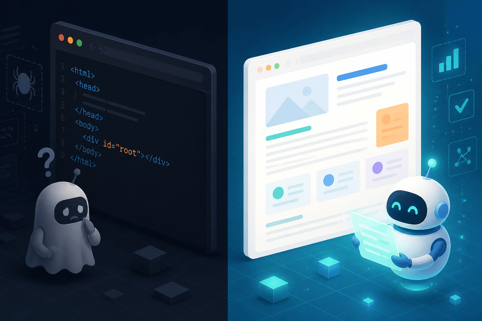 Server-side rendering vs SPA: prečo váš React/Next.js web nevidia AI roboty (technický audit + náprava 2026)