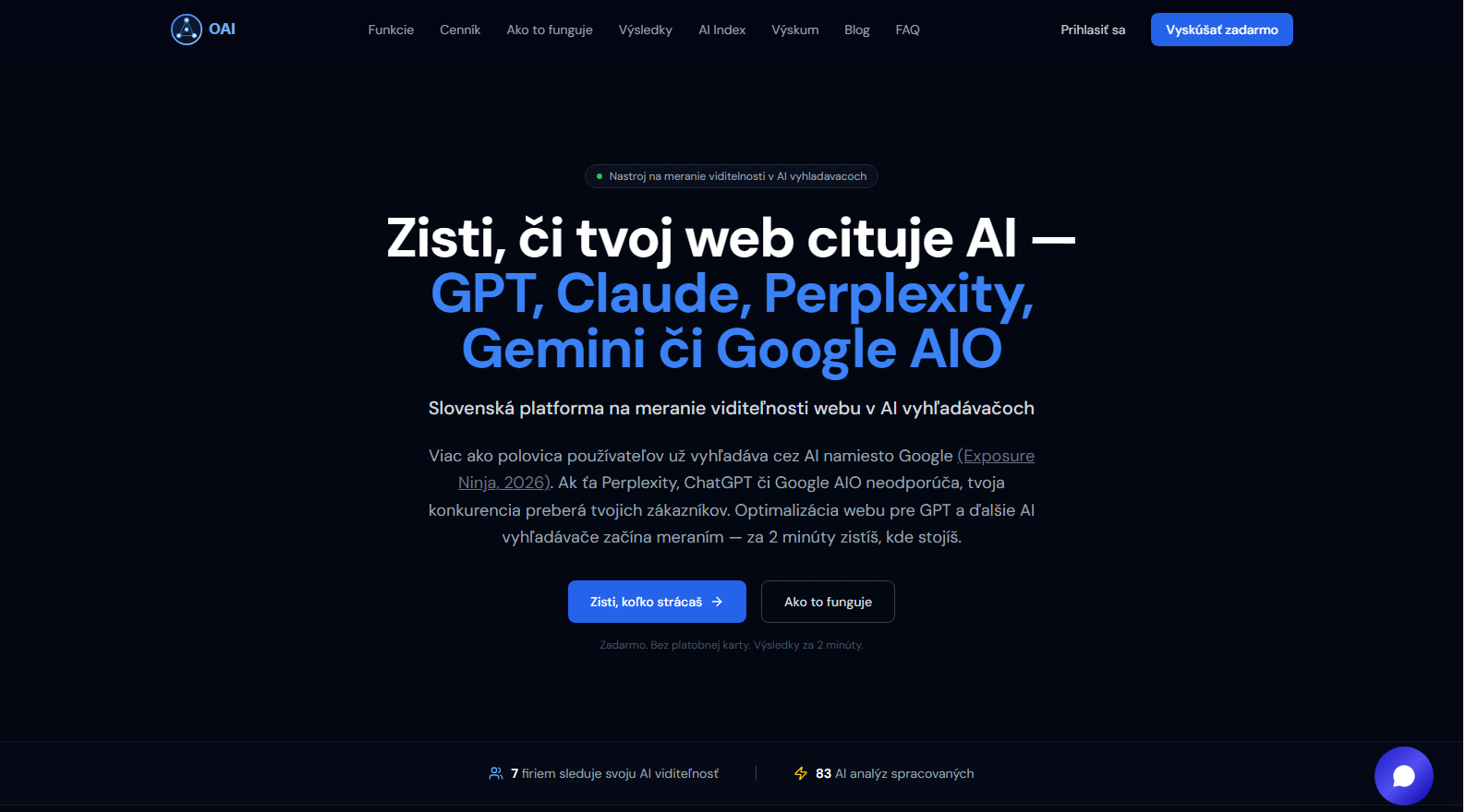 Platforma Optimalizácia pre AI: meranie viditeľnosti webu v ChatGPT, Perplexity, Google AIO a Gemini